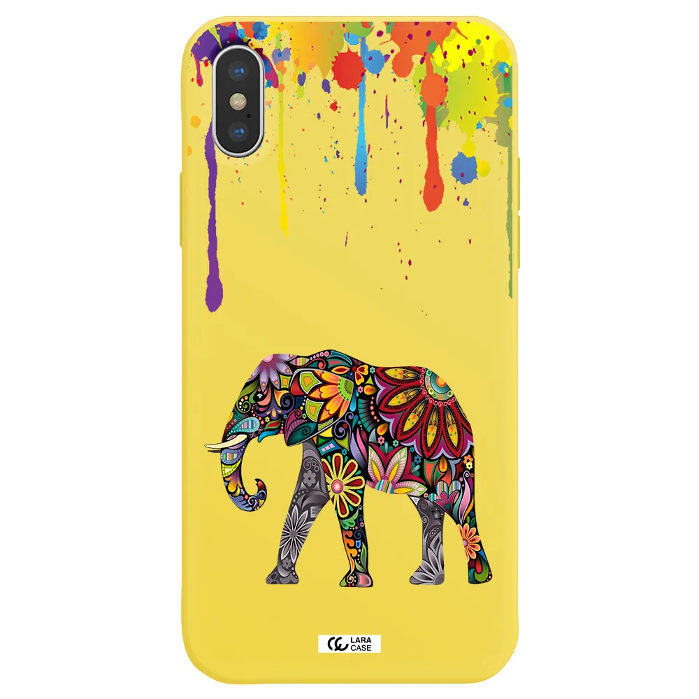 Mandala Elephant Apple iPhone X Silicone canary yellow Case