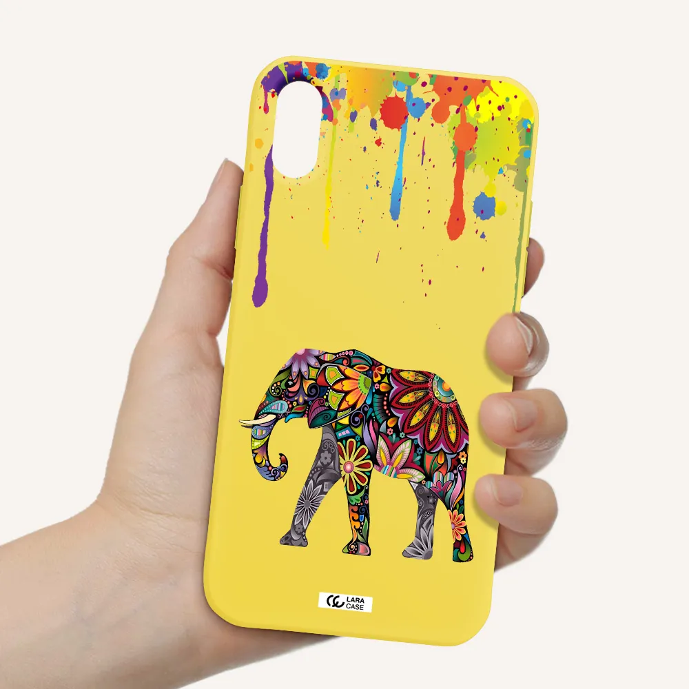 Mandala Elephant Apple iPhone X Silicone canary yellow Case