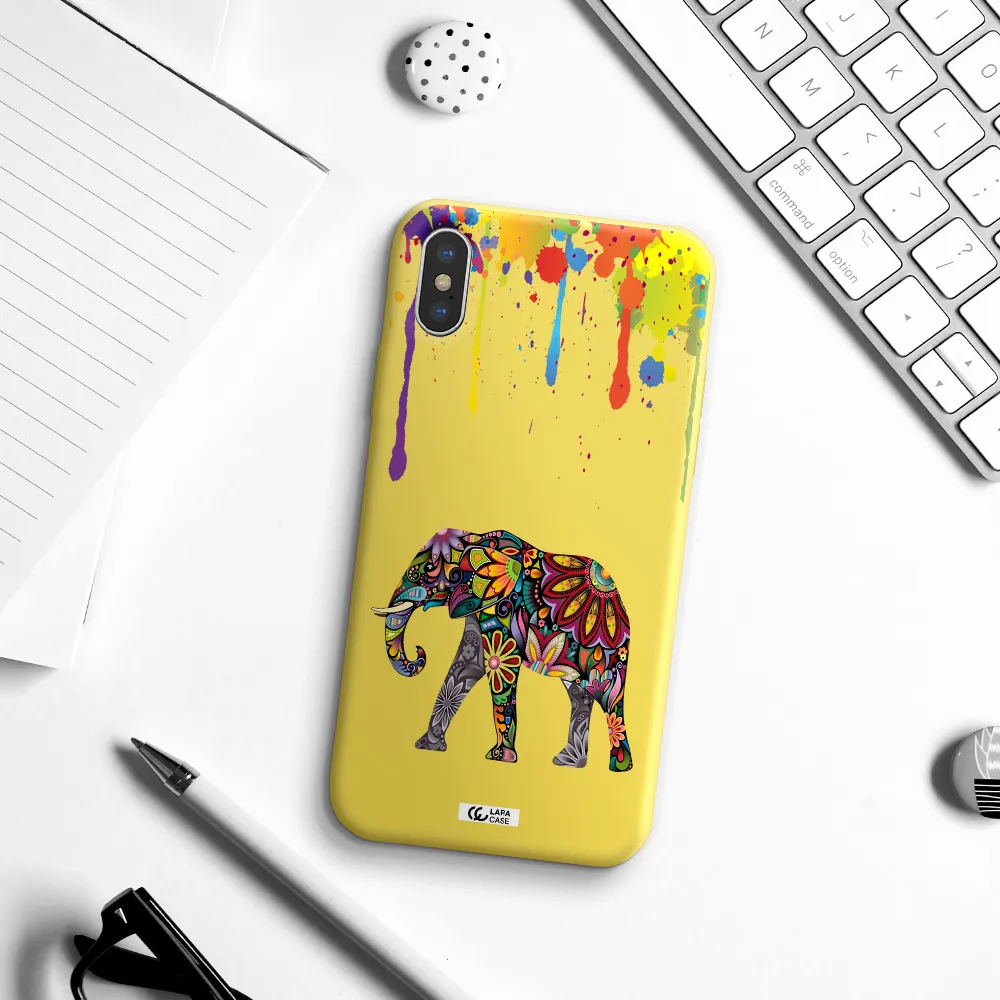 Mandala Elephant Apple iPhone XS Silicone canary yellow Case