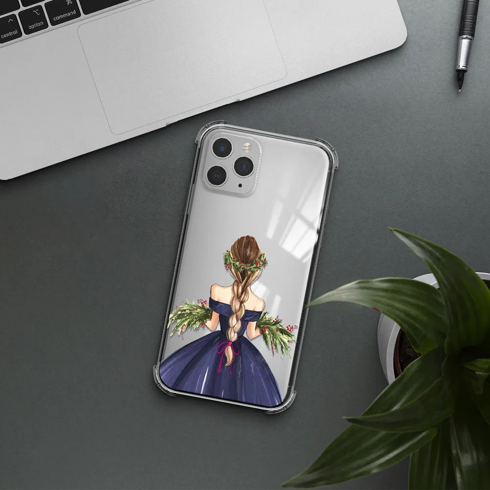 Long Hair Girl Watercolor Apple iPhone 11 pro Clear PC Case