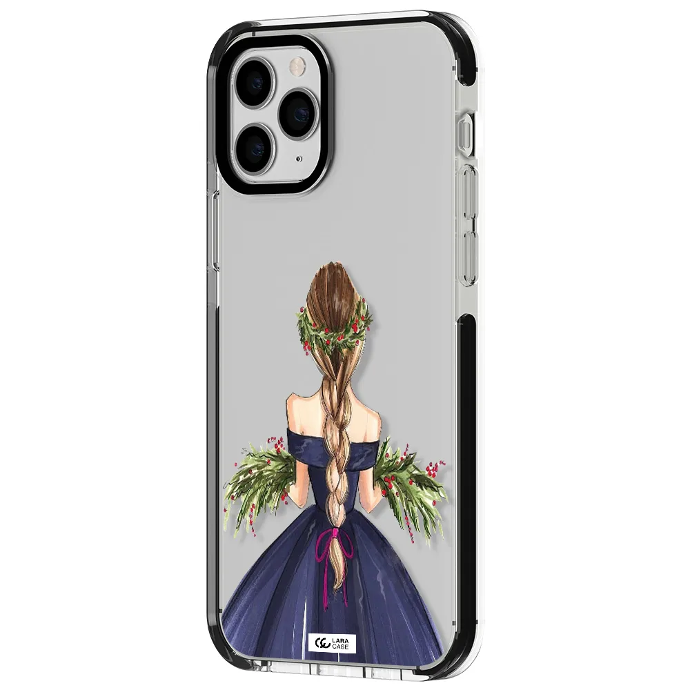 Long Hair Girl Watercolor Apple iPhone 11 pro max impact black border Case