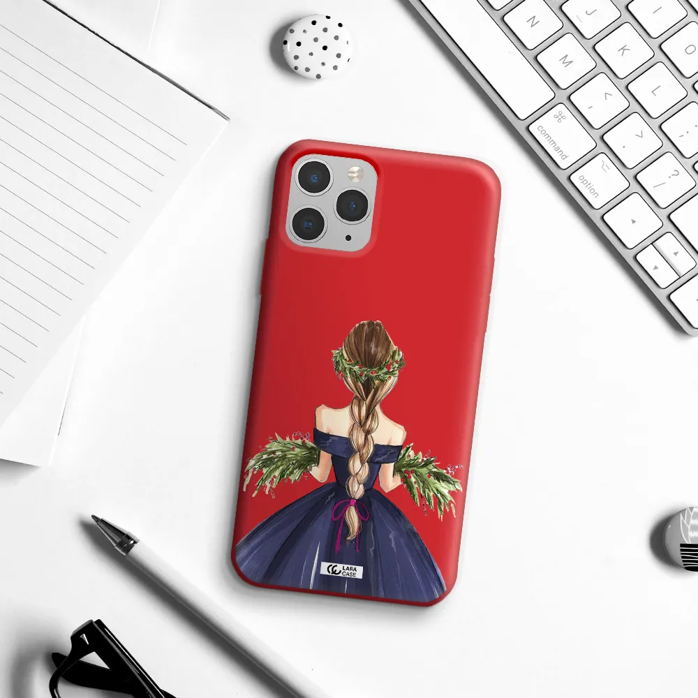 Long Hair Girl Watercolor Apple iPhone 11 pro max Silicone Imperial Red Case
