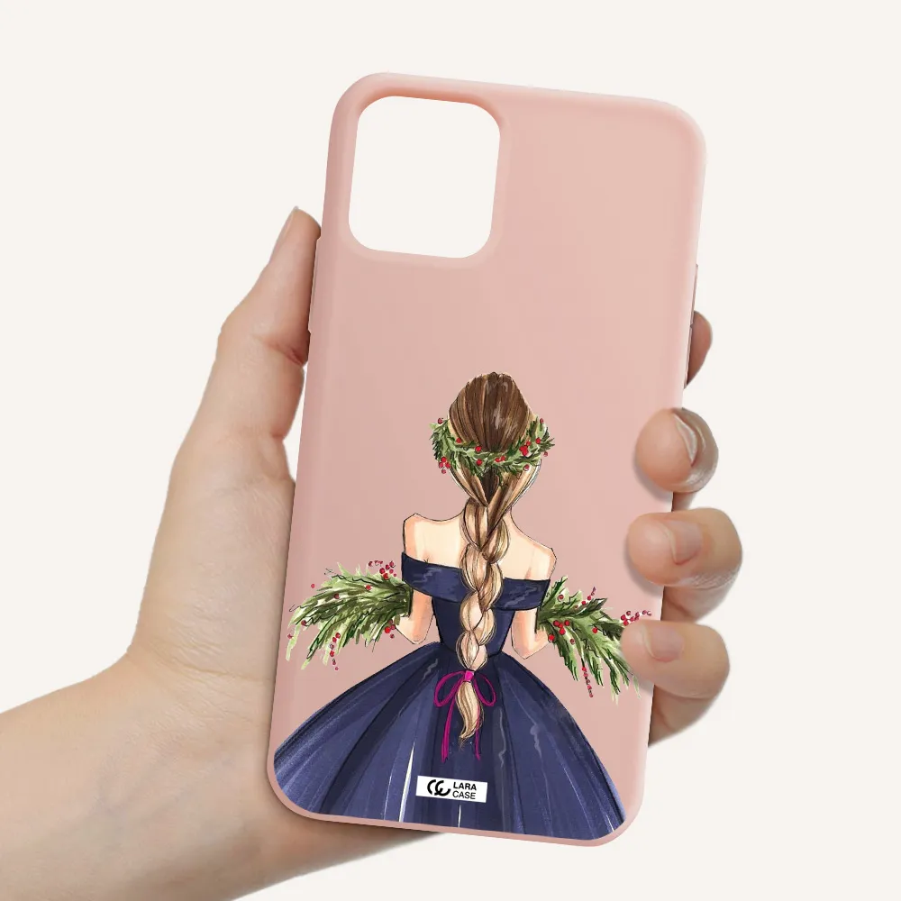 Long Hair Girl Watercolor Apple iPhone 11 pro max Silicone pastel pink Case