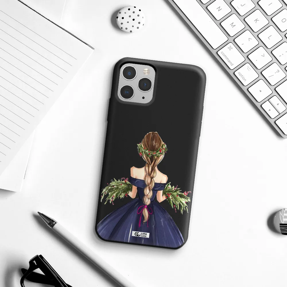 Long Hair Girl Watercolor Apple iPhone 11 pro Silicone black Case