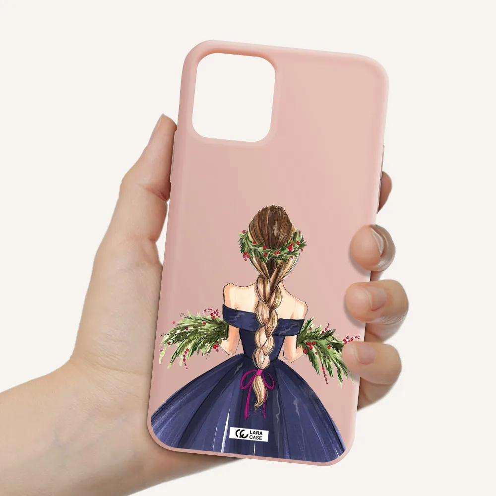 Long Hair Girl Watercolor Apple iPhone 11 pro Silicone pastel pink Case