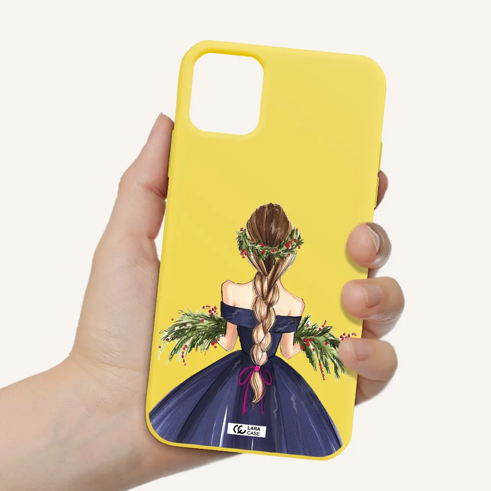 Long Hair Girl Watercolor Apple iPhone 11 Silicone canary yellow Case