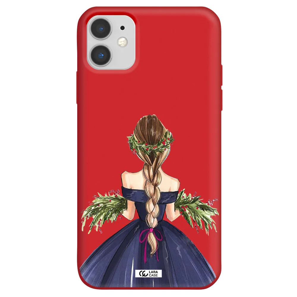 Long Hair Girl Watercolor Apple iPhone 11 Silicone Imperial Red Case