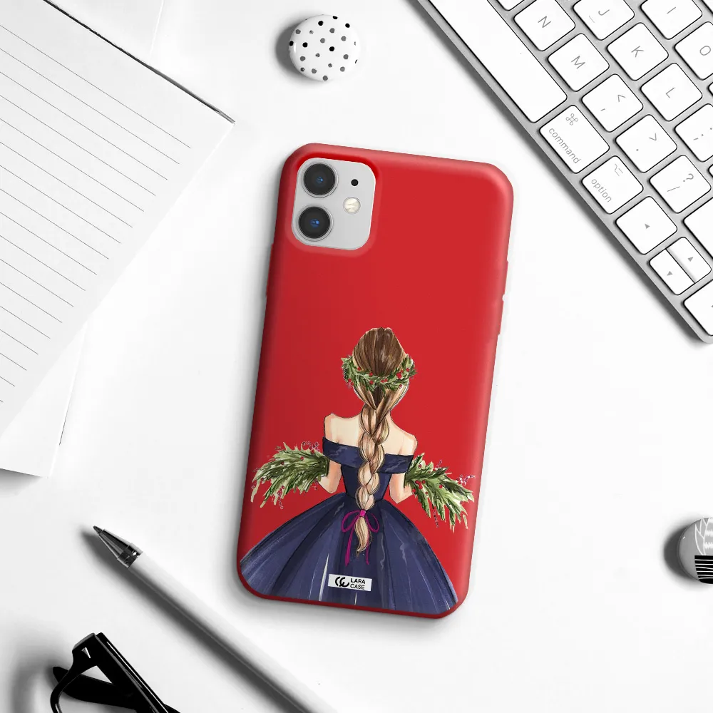 Long Hair Girl Watercolor Apple iPhone 11 Silicone Imperial Red Case