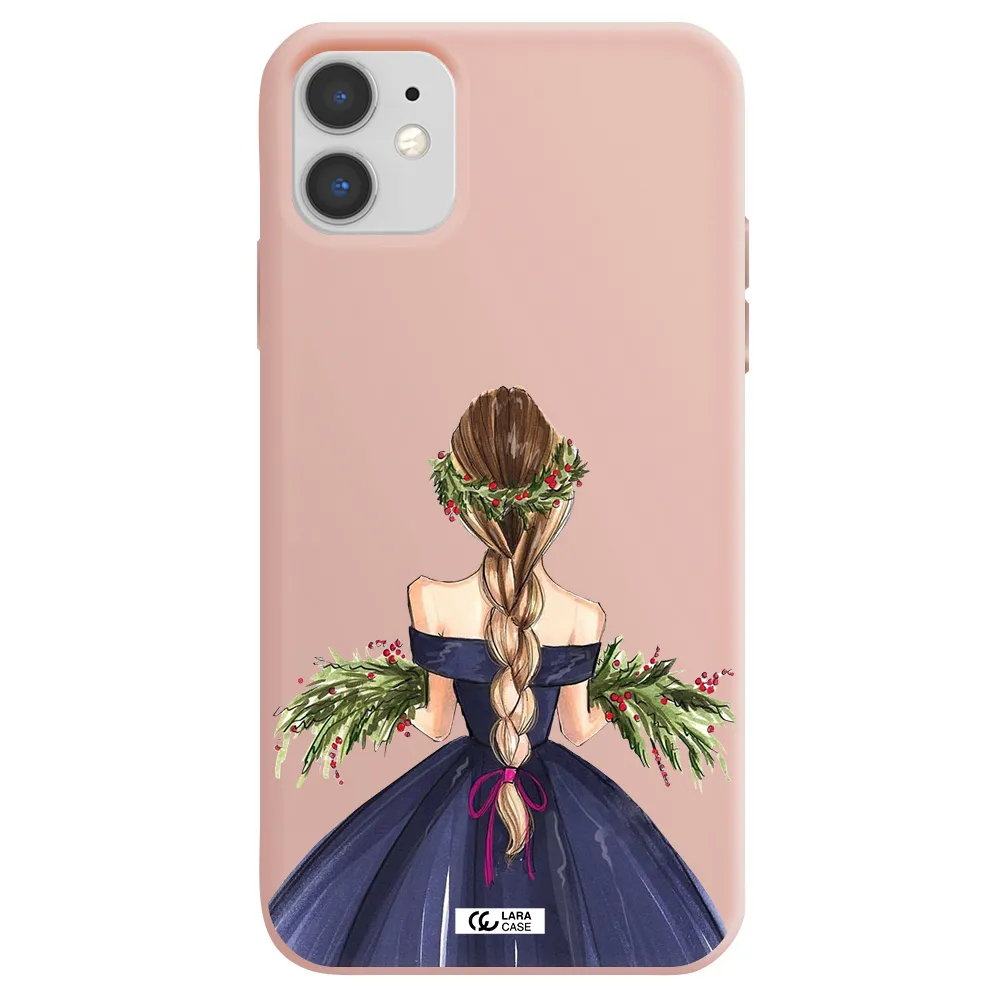 Long Hair Girl Watercolor Apple iPhone 11 Silicone pastel pink Case