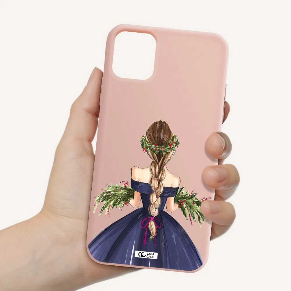Long Hair Girl Watercolor Apple iPhone 11 Silicone pastel pink Case