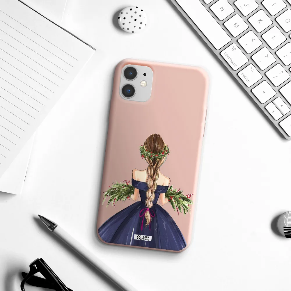 Long Hair Girl Watercolor Apple iPhone 11 Silicone pastel pink Case