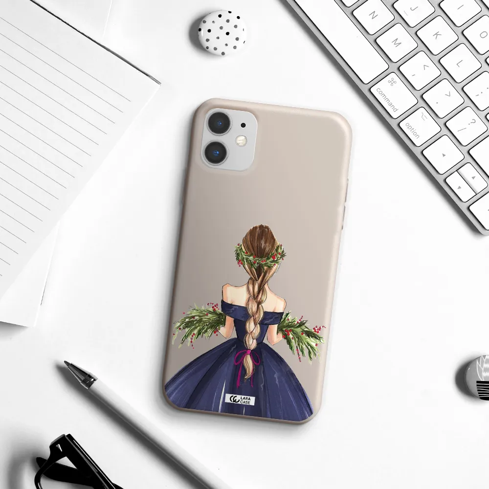 Long Hair Girl Watercolor Apple iPhone 11 Silicone Stone Case