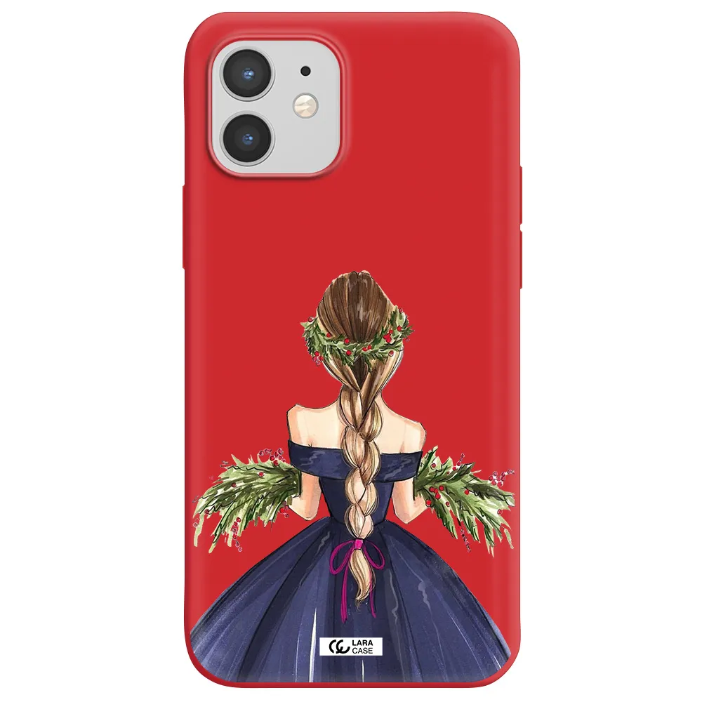 Long Hair Girl Watercolor Apple iPhone 12 mini Silicone Imperial Red Case