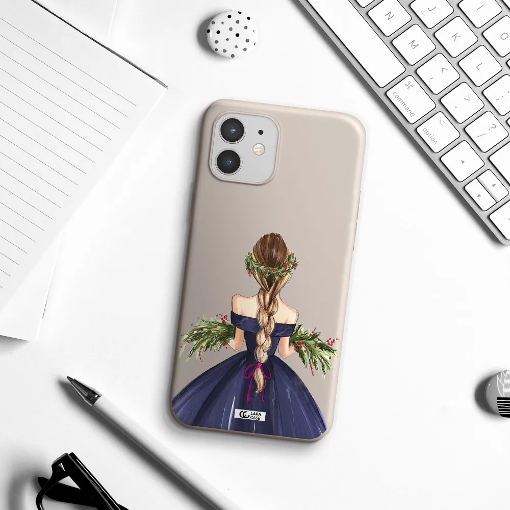 Long Hair Girl Watercolor Apple iPhone 12 mini Silicone Stone Case