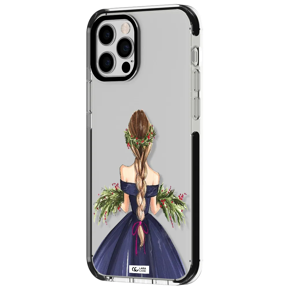 Long Hair Girl Watercolor Apple iPhone 12 pro impact black border Case