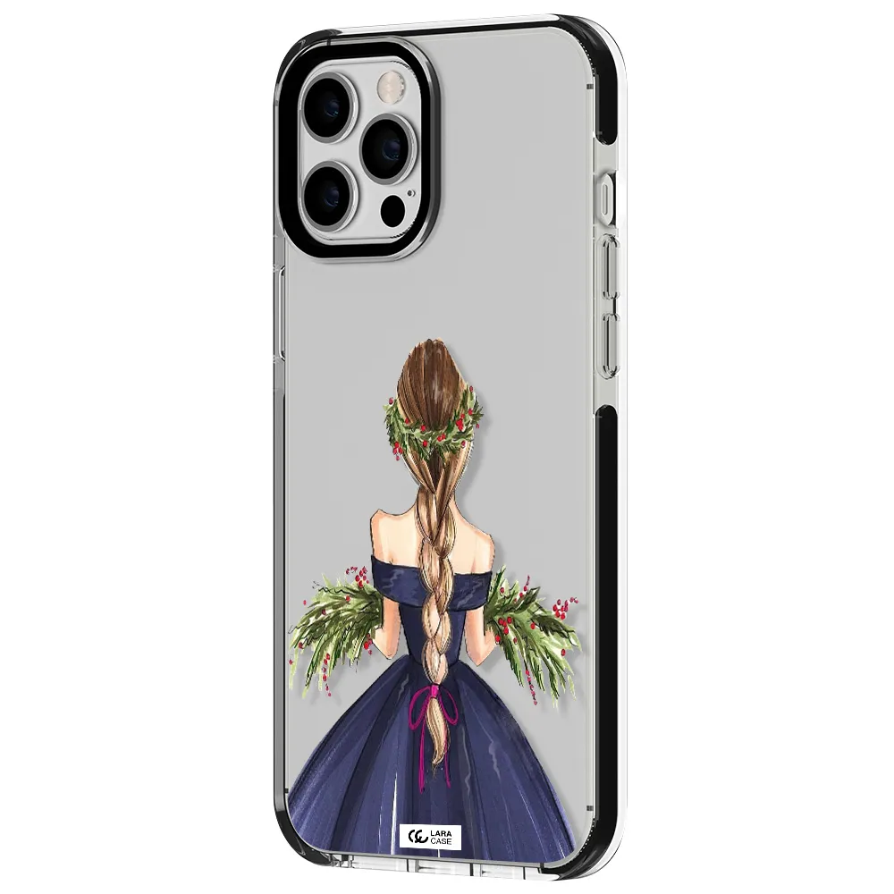 Long Hair Girl Watercolor Apple iPhone 12 pro max impact black border Case