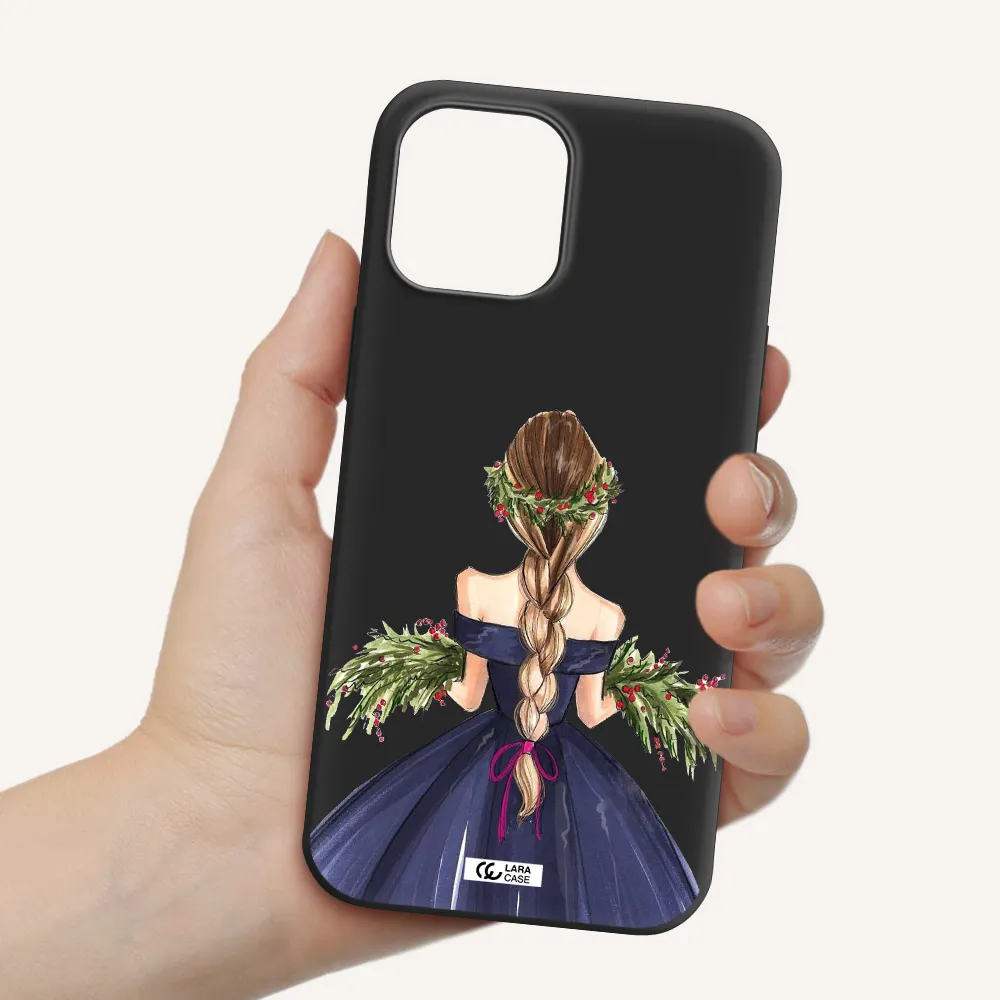 Long Hair Girl Watercolor Apple iPhone 12 pro max Silicone black Case