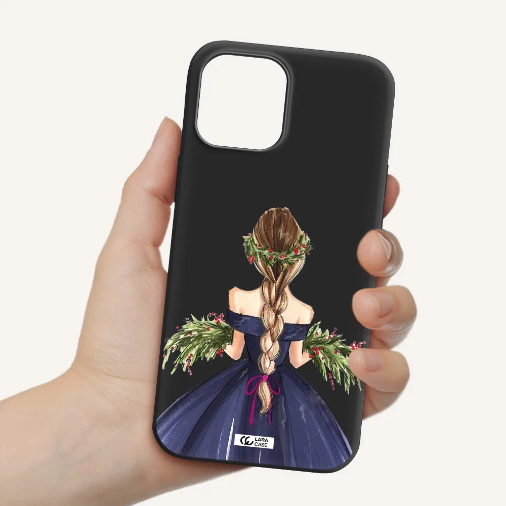 Long Hair Girl Watercolor Apple iPhone 12 pro Silicone black Case