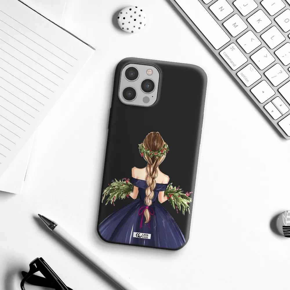 Long Hair Girl Watercolor Apple iPhone 12 pro Silicone black Case