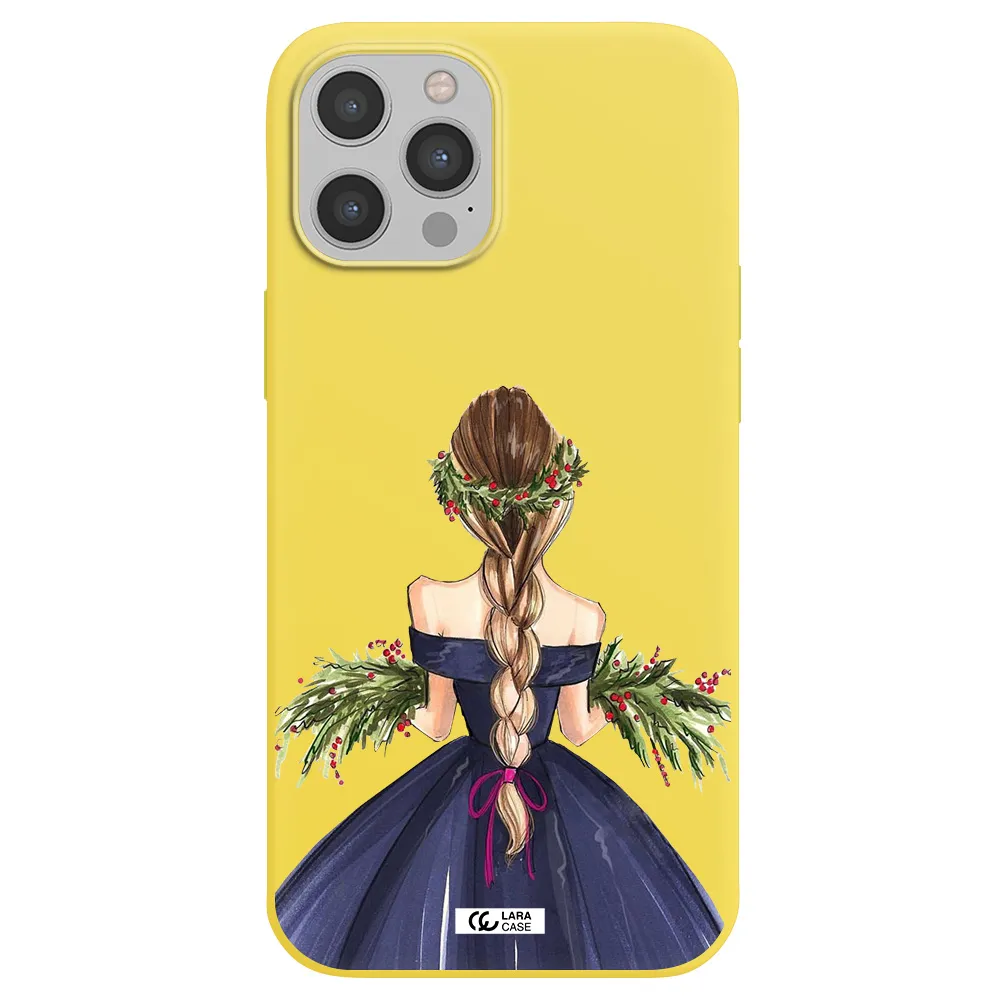 Long Hair Girl Watercolor Apple iPhone 12 pro Silicone canary yellow Case