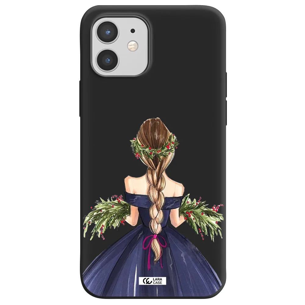 Long Hair Girl Watercolor Apple iPhone 12 Silicone black Case