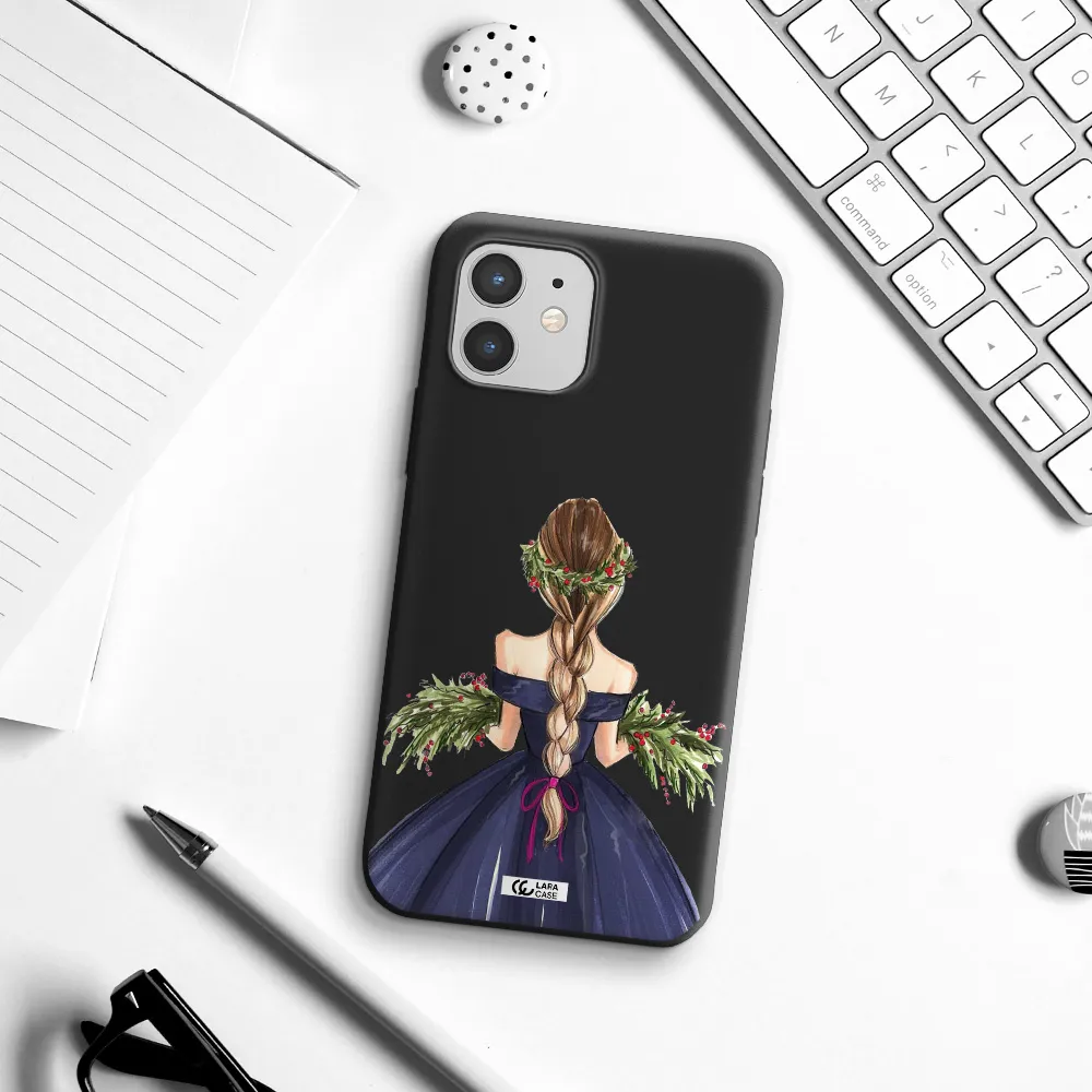 Long Hair Girl Watercolor Apple iPhone 12 Silicone black Case