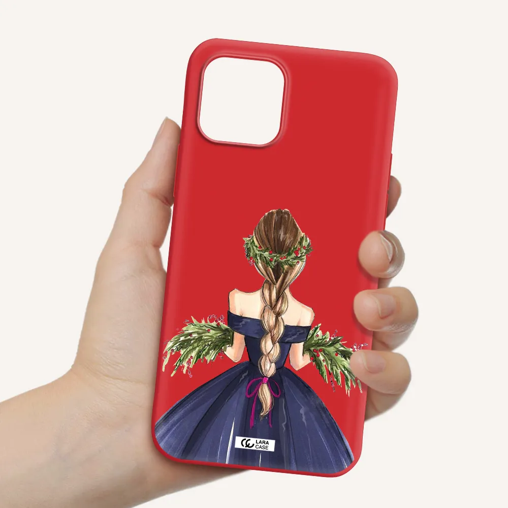 Long Hair Girl Watercolor Apple iPhone 12 Silicone Imperial Red Case