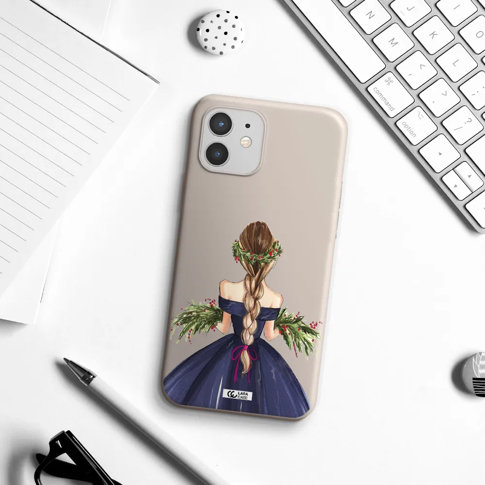 Long Hair Girl Watercolor Apple iPhone 12 Silicone Stone Case