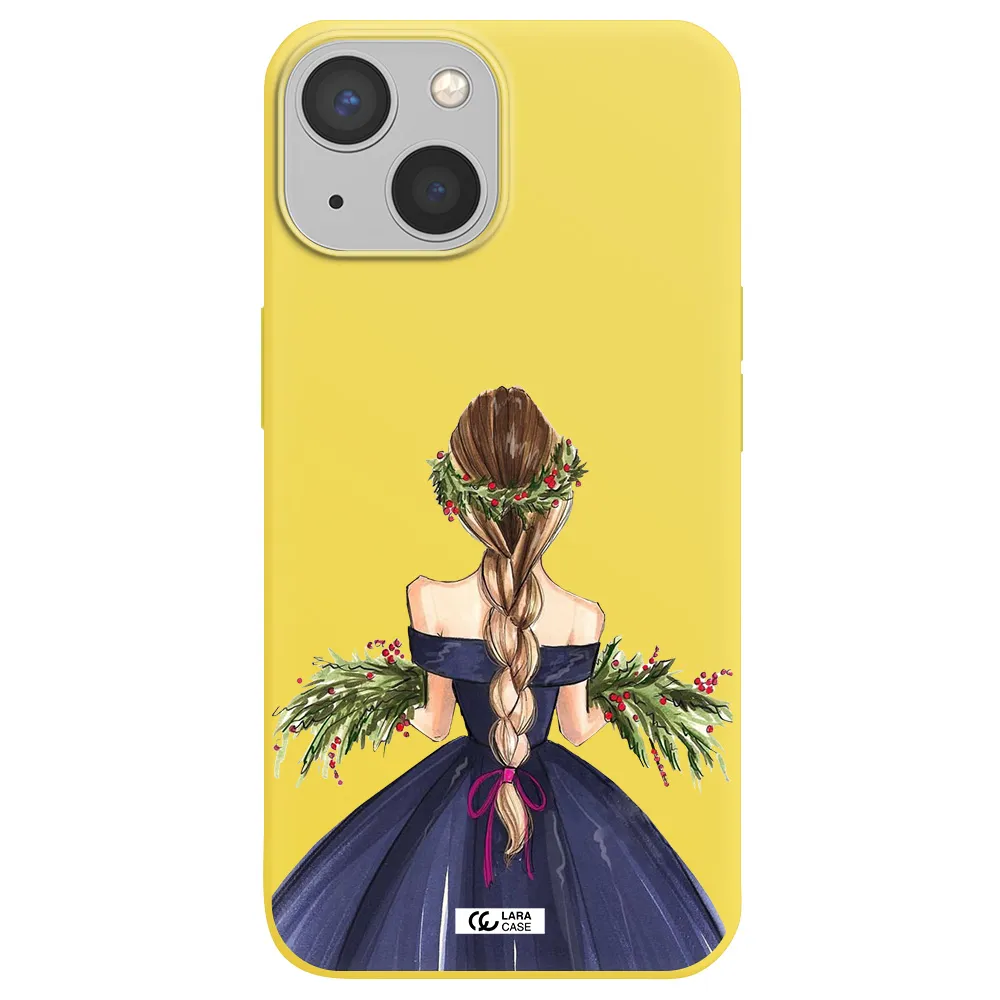 Long Hair Girl Watercolor Apple iPhone 13 mini Silicone canary yellow Case