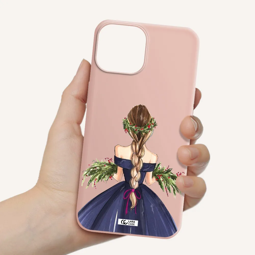 Long Hair Girl Watercolor Apple iPhone 13 mini Silicone pastel pink Case