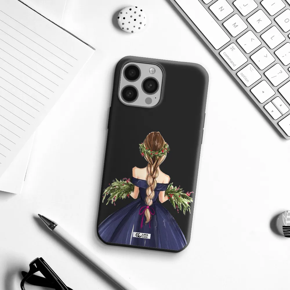 Long Hair Girl Watercolor Apple iPhone 13 Pro Max Silicone black Case