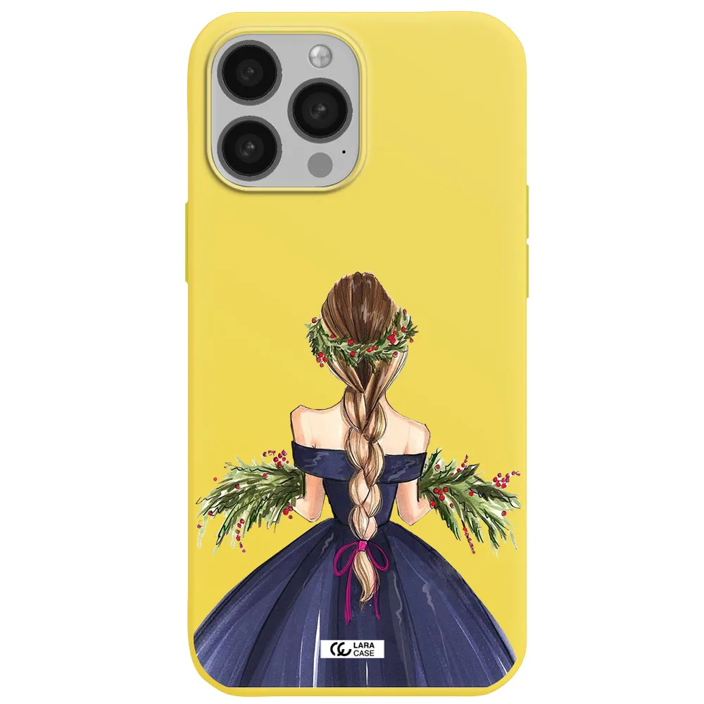 Long Hair Girl Watercolor Apple iPhone 13 Pro Max Silicone canary yellow Case