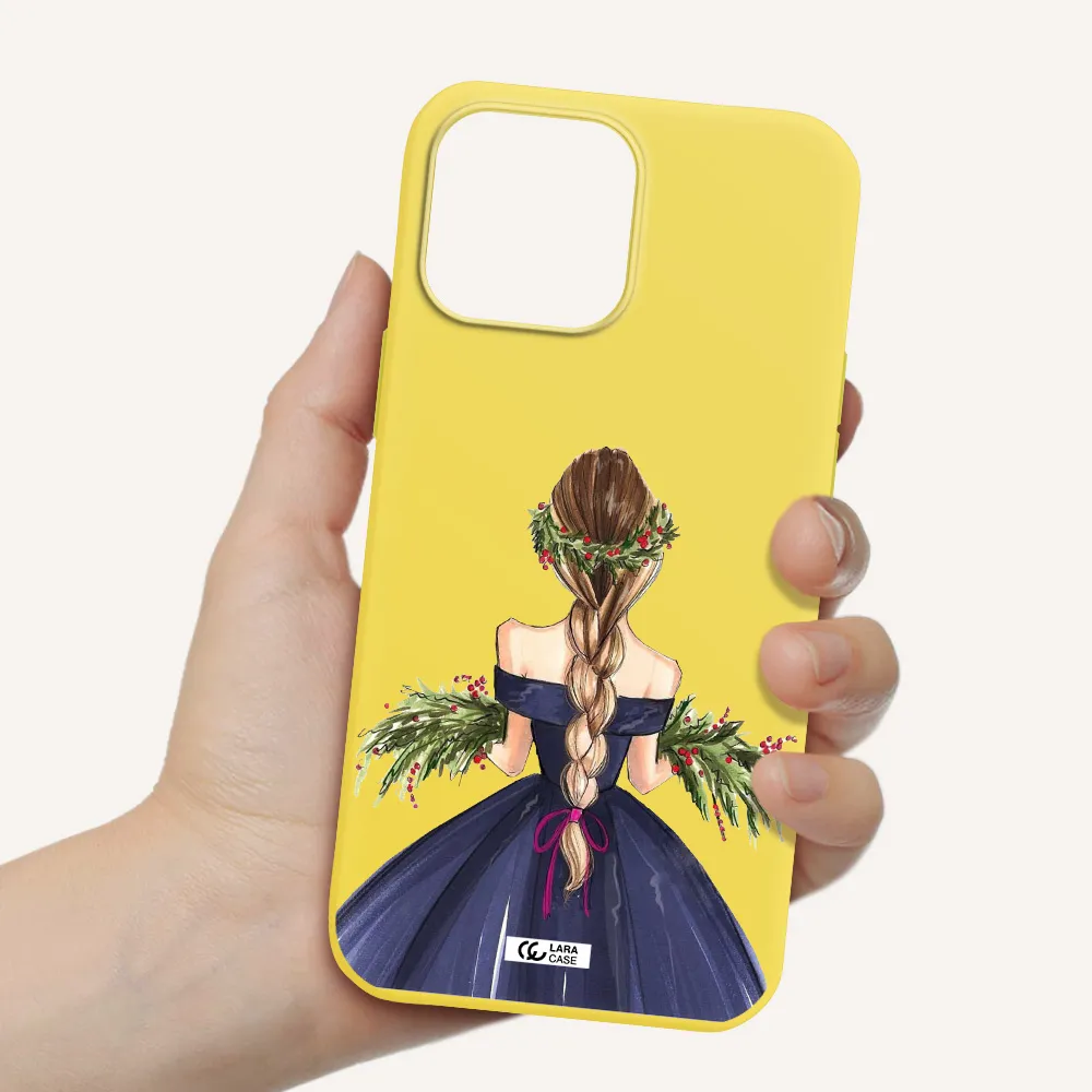 Long Hair Girl Watercolor Apple iPhone 13 Pro Max Silicone canary yellow Case