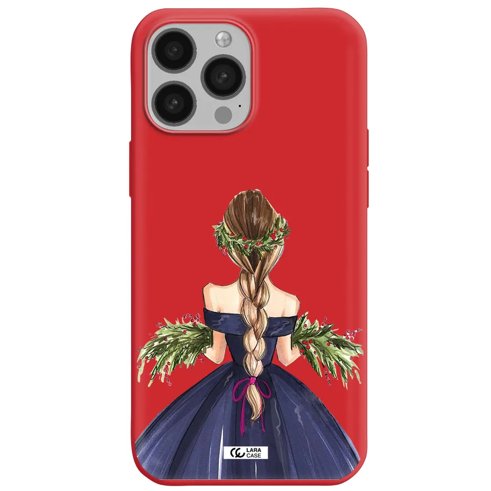 Long Hair Girl Watercolor Apple iPhone 13 Pro Max Silicone Imperial Red Case