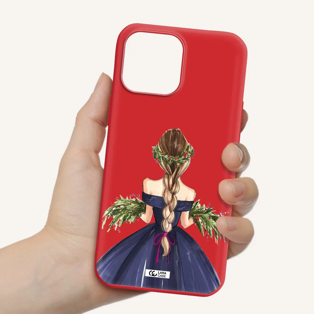 Long Hair Girl Watercolor Apple iPhone 13 Pro Max Silicone Imperial Red Case