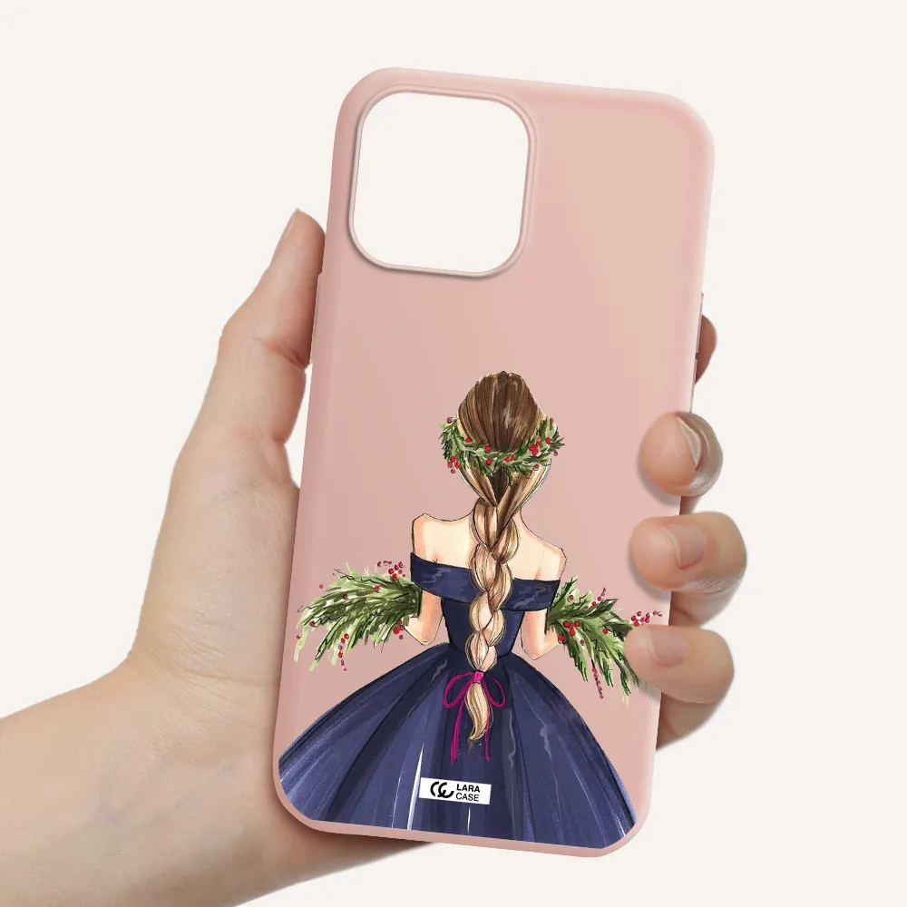 Long Hair Girl Watercolor Apple iPhone 13 Pro Max Silicone pastel pink Case