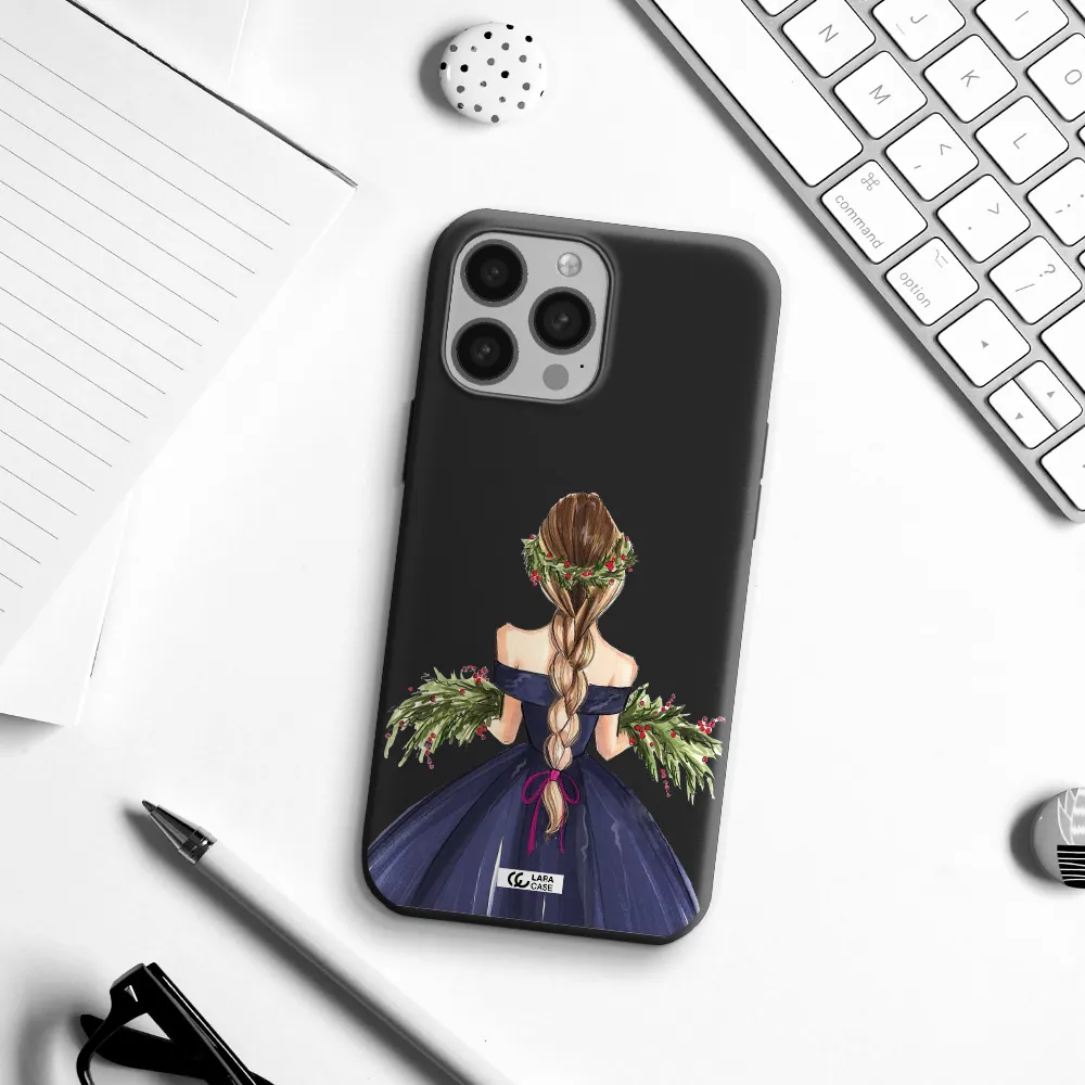 Long Hair Girl Watercolor Apple iPhone 13 Pro Silicone black Case