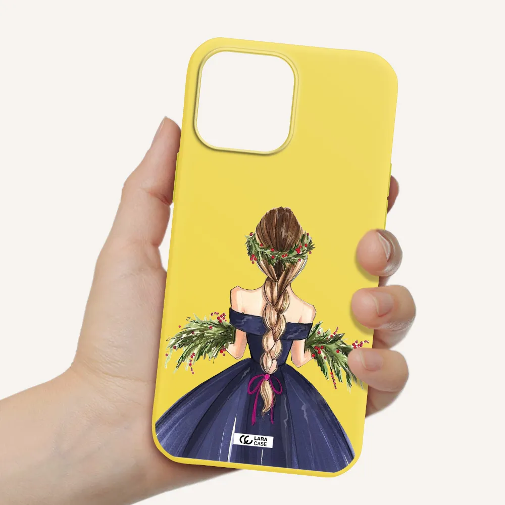 Long Hair Girl Watercolor Apple iPhone 13 Pro Silicone canary yellow Case