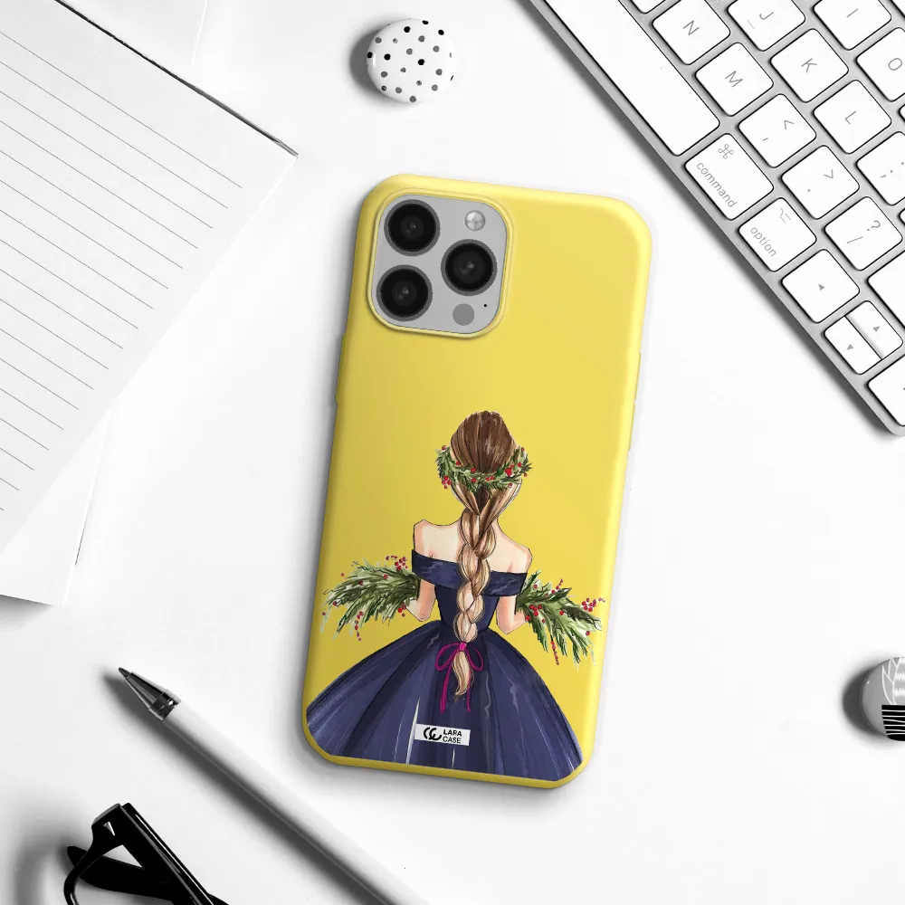 Long Hair Girl Watercolor Apple iPhone 13 Pro Silicone canary yellow Case