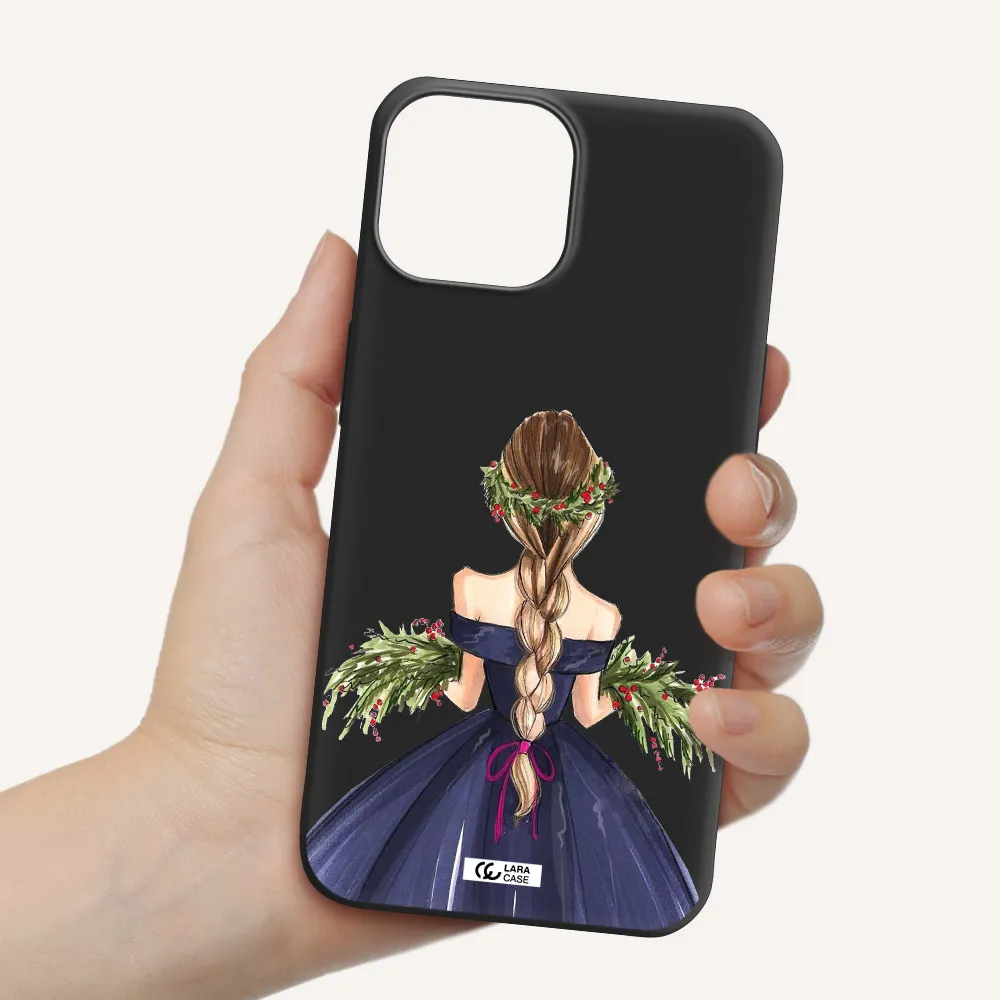 Long Hair Girl Watercolor Apple iPhone 13 Silicone black Case