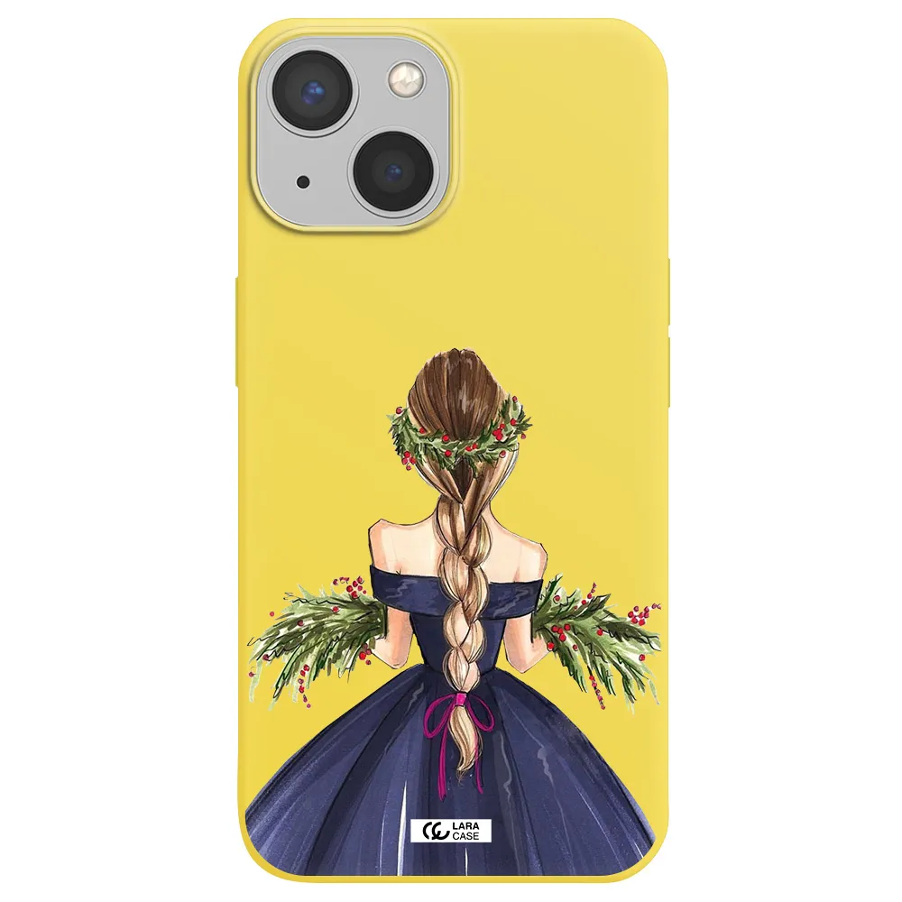 Long Hair Girl Watercolor Apple iPhone 13 Silicone canary yellow Case