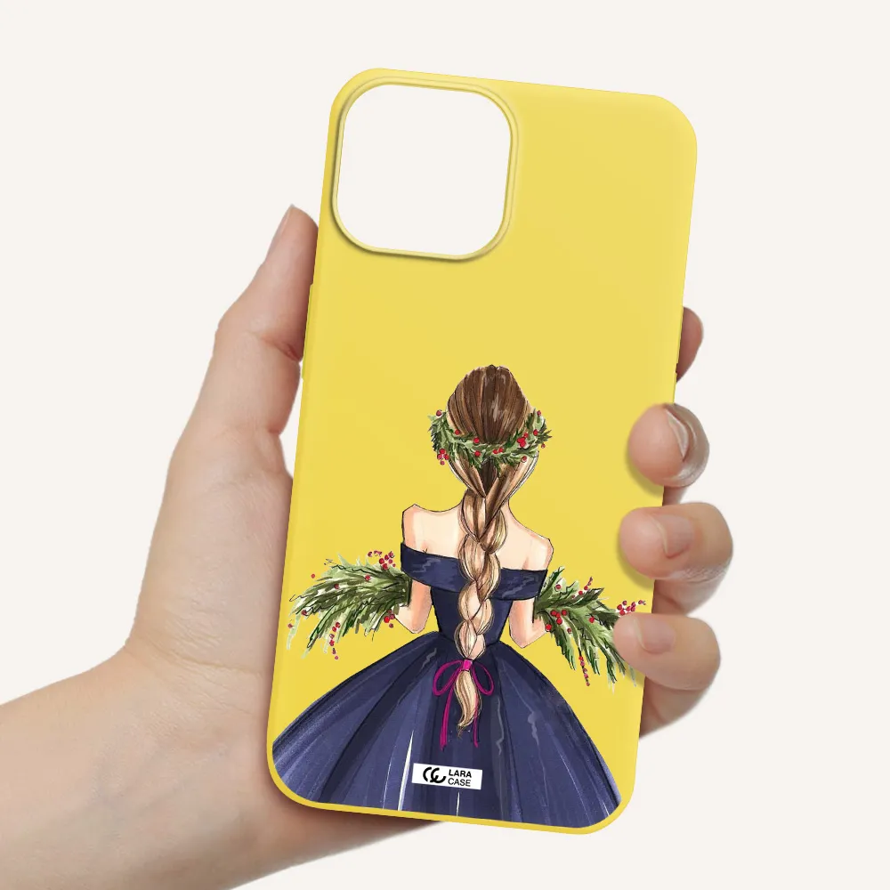 Long Hair Girl Watercolor Apple iPhone 13 Silicone canary yellow Case