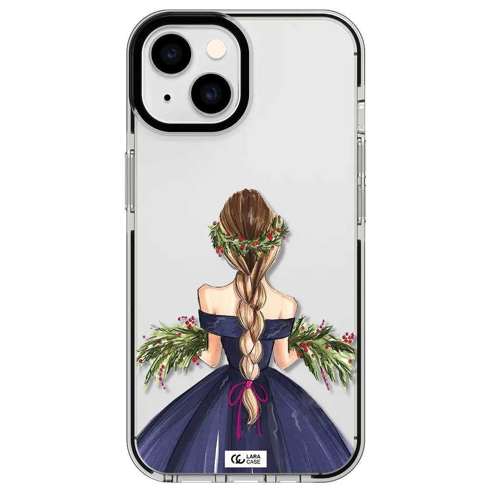 Long Hair Girl Watercolor Apple iPhone 14 impact black border Case