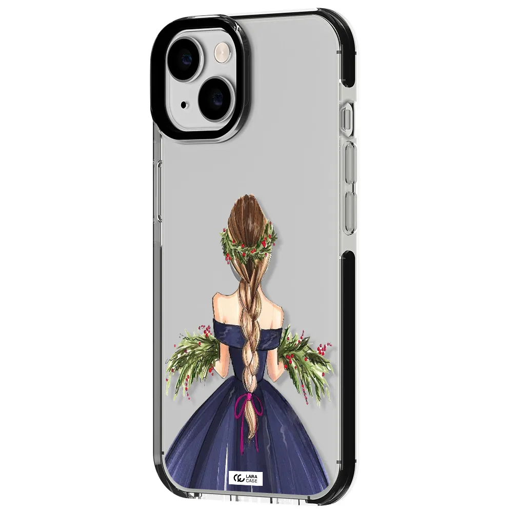 Long Hair Girl Watercolor Apple iPhone 14 impact black border Case