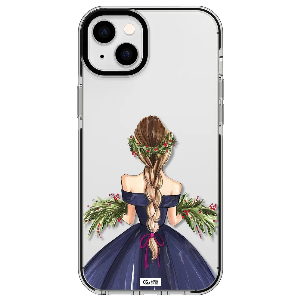 Long Hair Girl Watercolor Apple iPhone 14 plus impact black border Case