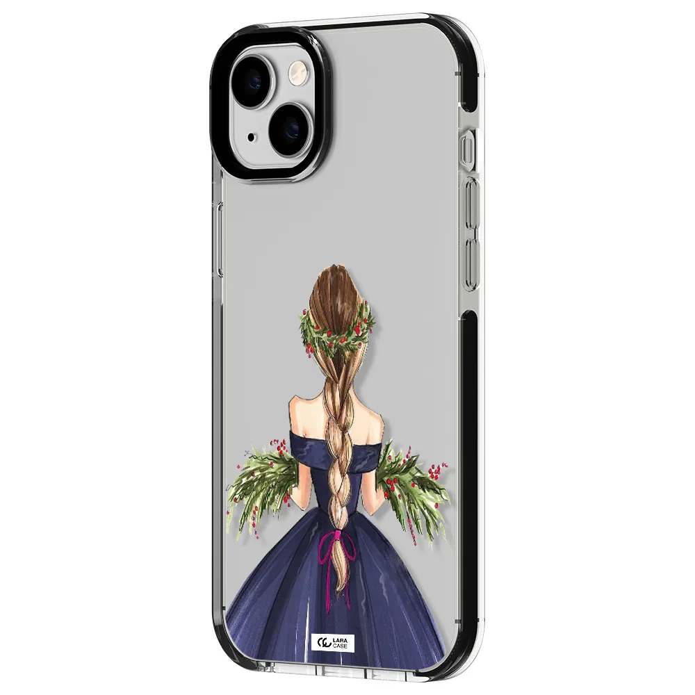 Long Hair Girl Watercolor Apple iPhone 14 plus impact black border Case