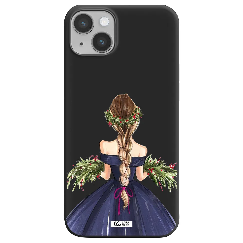 Long Hair Girl Watercolor Apple iPhone 14 plus Silicone black Case