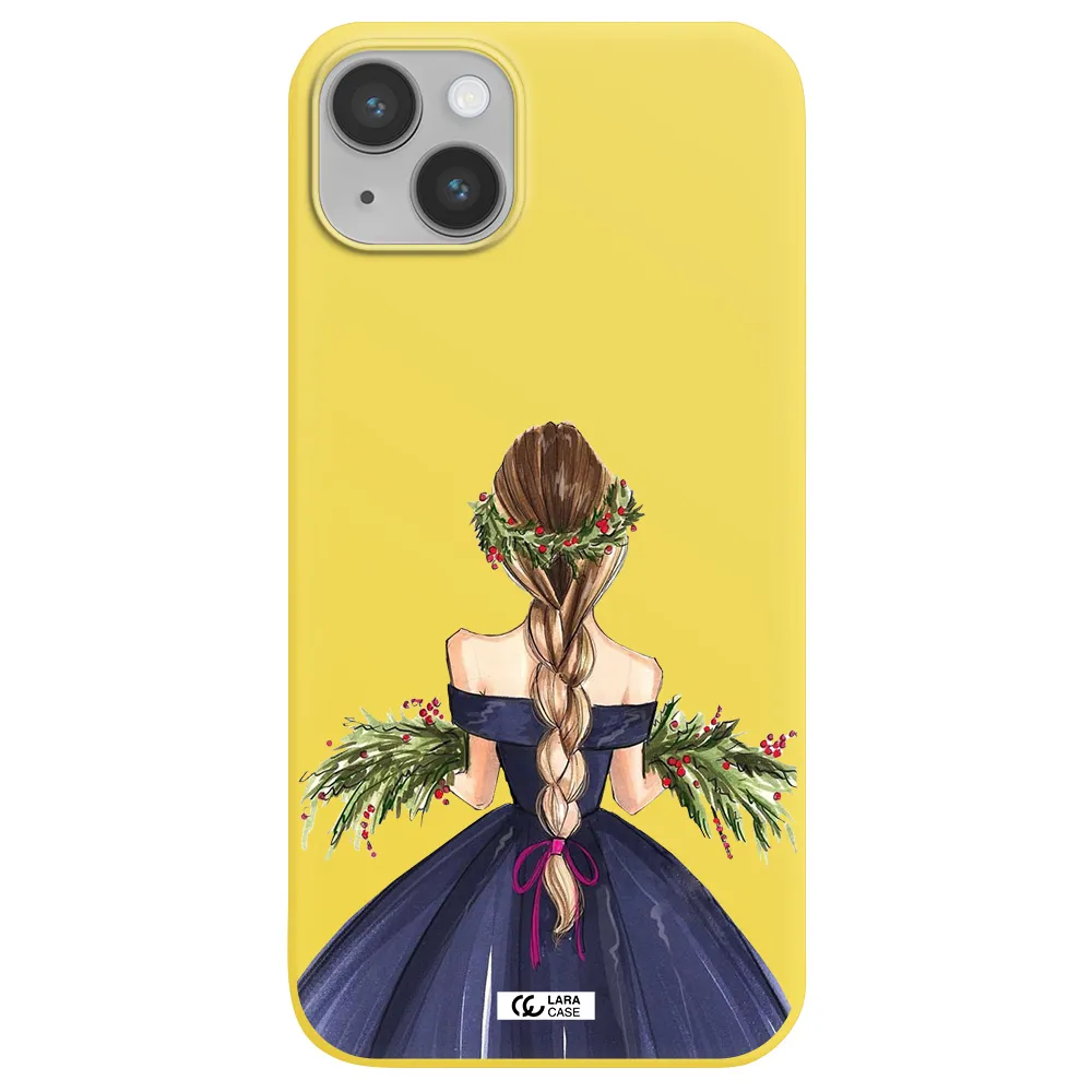 Long Hair Girl Watercolor Apple iPhone 14 plus Silicone canary yellow Case