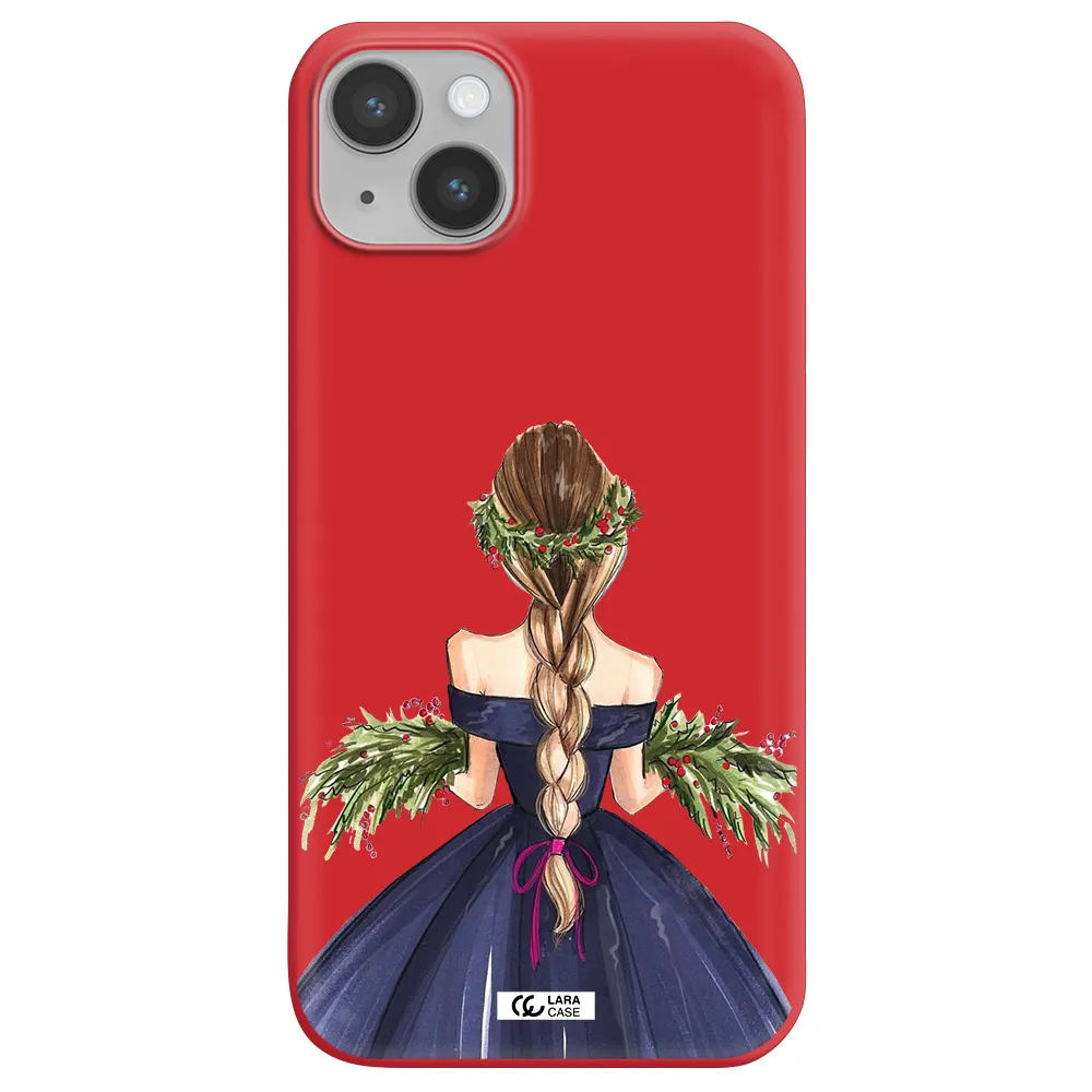 Long Hair Girl Watercolor Apple iPhone 14 plus Silicone Imperial Red Case