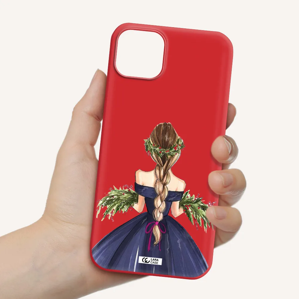 Long Hair Girl Watercolor Apple iPhone 14 plus Silicone Imperial Red Case